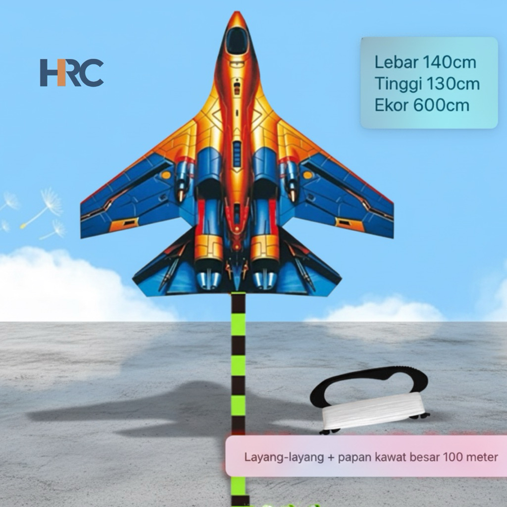 Layangan Pesawat Jet 1,4m, Mudah Diterbangkan Ukuran Besar Jumbo, Layang-layang Lipat Bonus Tali Ben