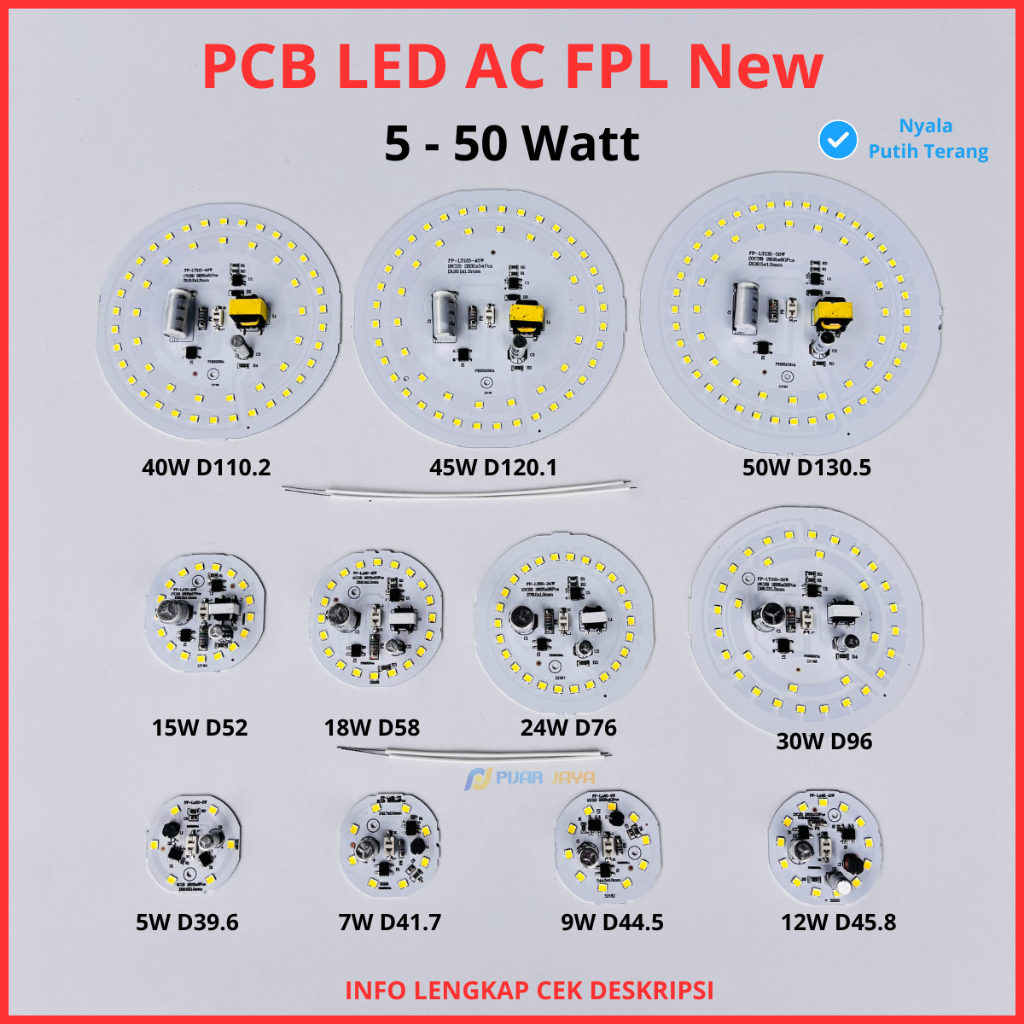 PCB Lampu LED AC FPL 5 7 9 12 15 18 24 30 40 45 50 Watt Modul Mesin Lampu LED 220V