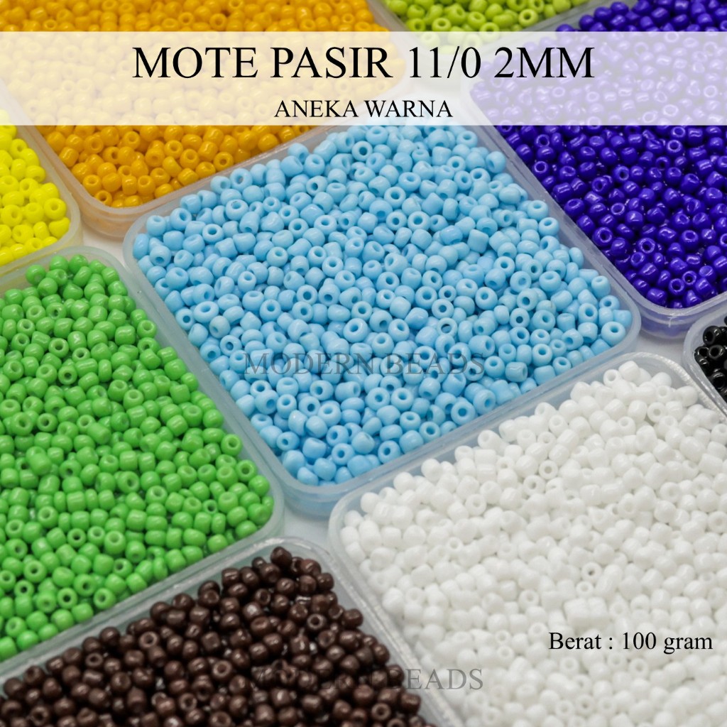 [100 GRAM] Manik Pasir 11/0 2mm / Mote Pasir / Manik Payet Pasir Bahan Kerajinan Tangan Aneka Warna 