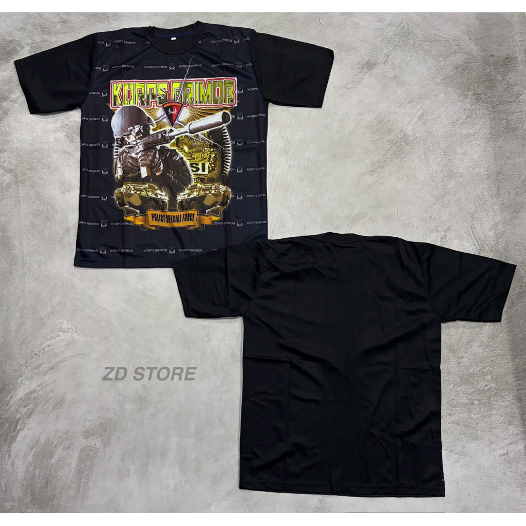 Kaos Brimob Pendek Jersey Gambar Hitam Kombinasi Biru Dongker