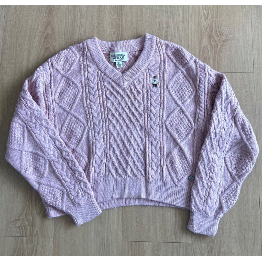 WHO AU bear cable knit pink