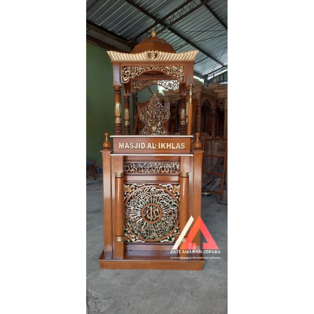 mimbar masjid, mimbar khutbah, mimbar kayu jati asli, mimbar masjid minimalis