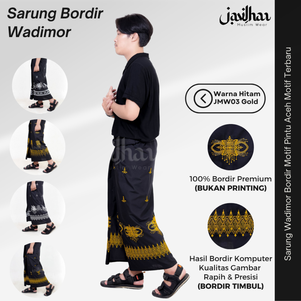 Sarung Bordir Wadimor Motif Pintu Aceh Bali Toraja Sarung Hitam Pria Dewasa