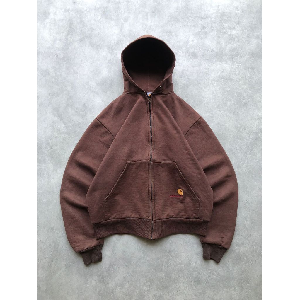 1990s Vintage Carhartt Zip Hoodie Dark Brown