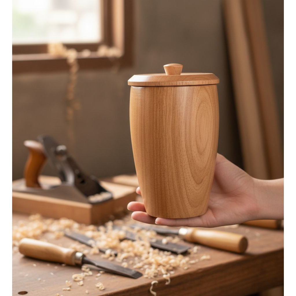 Gelas kayu cantik + tutup / gelas kayu cantik/Gelas kayu model kembung