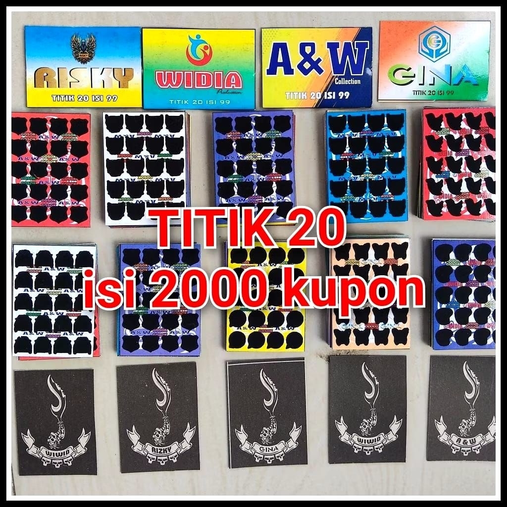 Gosokan taktik bom 20 titik 2000 kupon sudah dipotong rapih motif campur / Mainan Gosok Bom