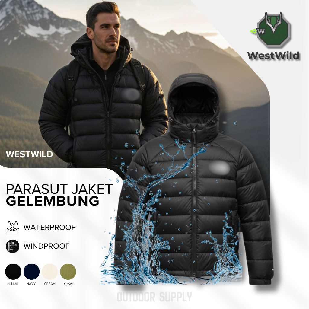 WESTWILD_OFC | Jaket Puffer TNF Outdoor Gelembung Winter Coat Hitam Doff Windbreaker Touring Busa Te