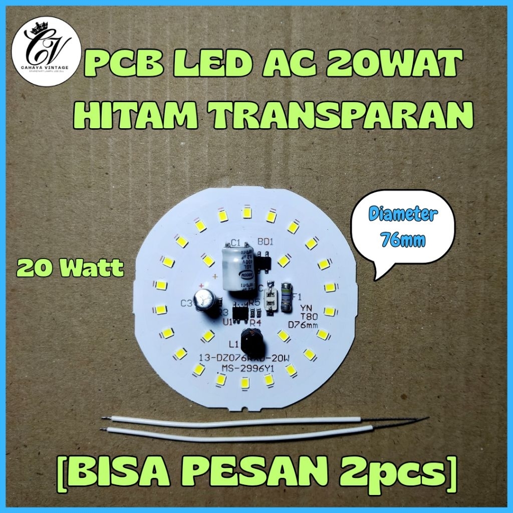 PCB LED AC 20 WATT HITAM TRANSPARAN / MESIN LAMPU LED