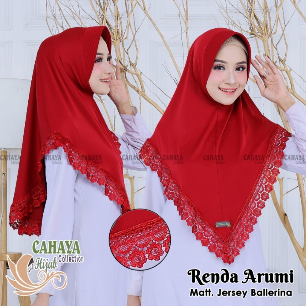 (CAHAYA HIJAB) ARUMI RENDA•hijab instan pet polos renda•jilbab instan renda•kerudung instan renda•hi