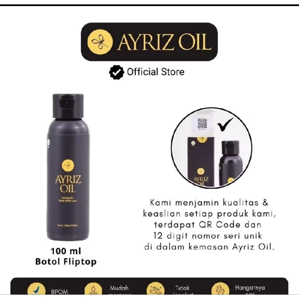 AYRIZ INFINITY OIL TRAVEL SIZE 100ML MINYAK AROMATERAPI HERBAL