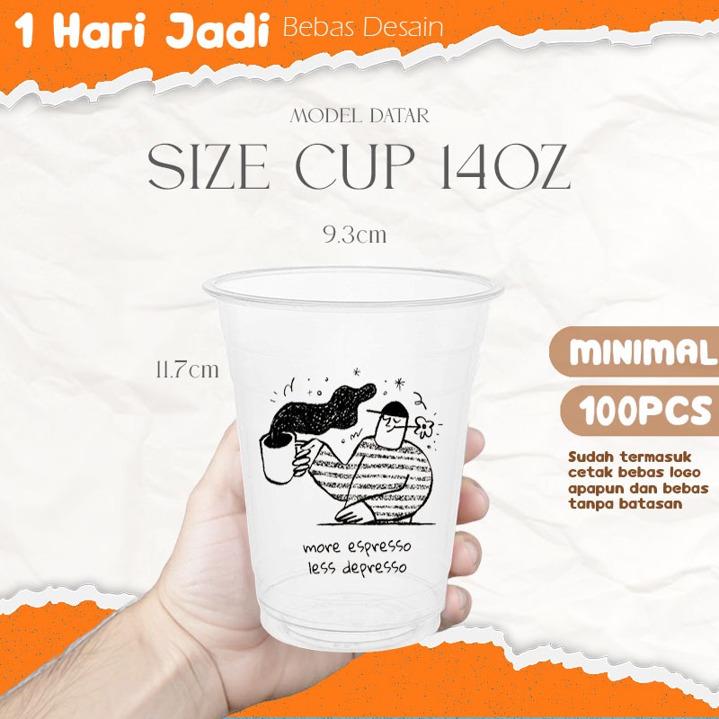 (Custom Desain) Sablon Cup 14 oz Datar Murah / Cetak Cup Plastik Minuman, Custom Cup Minuman