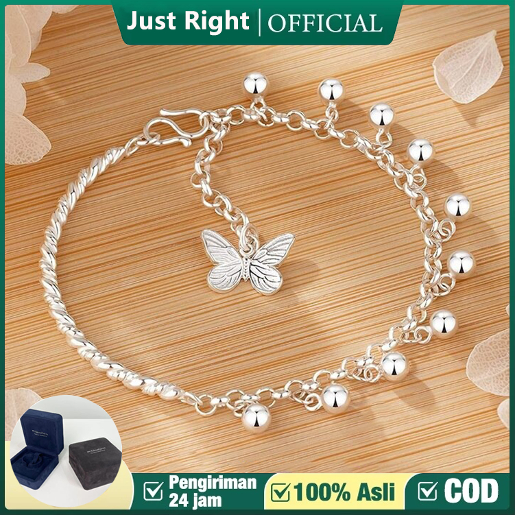 COD Free Gift Box Gelang Tangan Asli Lonceng Kupu-kupu S999 Perak Murni Gelang Perak Murni Lonceng R