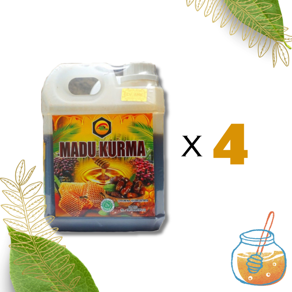 Madu dengan Kurma 1 kg - 4 BOTOL AMK KURMA 1kg Original Madu hutan dan Sari Kurma