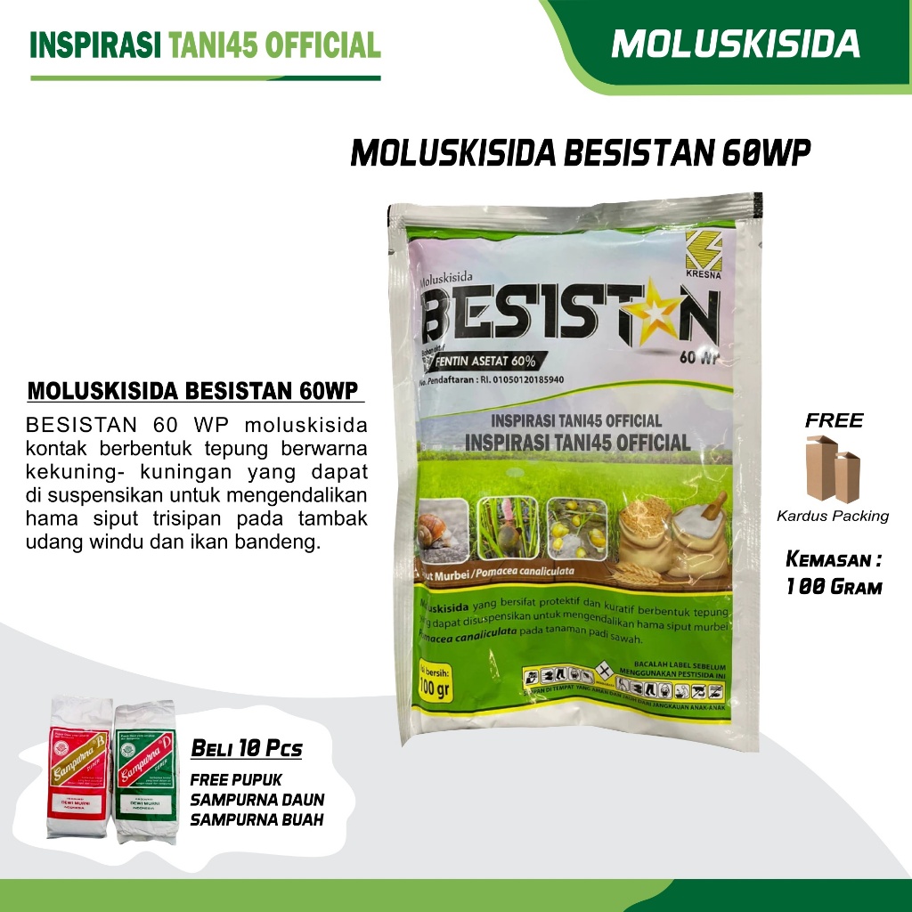 Besistan 60WP Molukisida 100gram Racun Keong Siput Pengganggu Tanaman Padi / Racun Keong Siput Padi