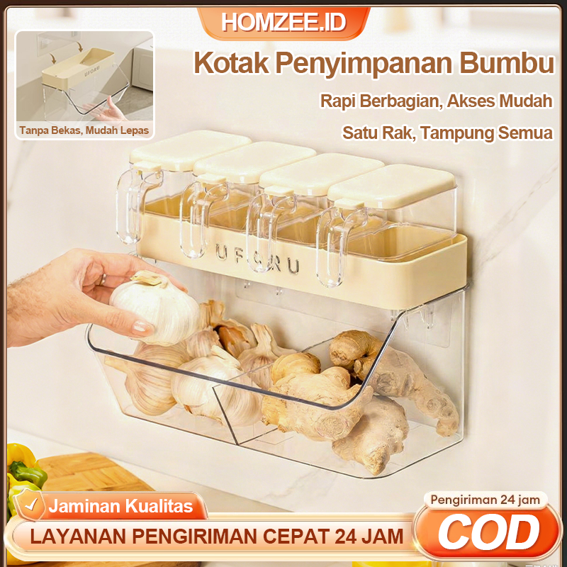 HOMZEE.ID - Rak Bumbu Dinding Serbaguna/Rak Dapur/Set Rak Bumbu/Wadah Penyimpanan Bumbu/Rak Bawang P