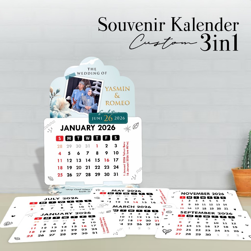 Souvenir Kalender Pernikahan Custom 2026 Unik - kalender Duduk Free Foto & Tulisan