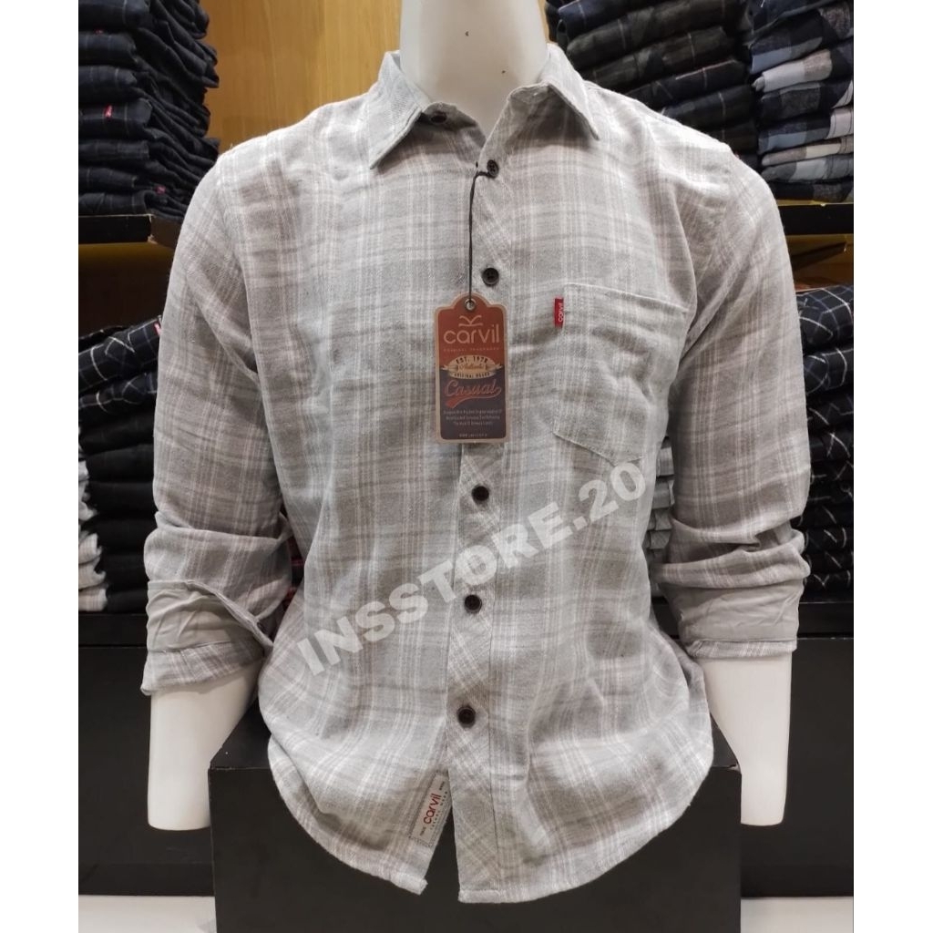 KEMEJA FLANEL PRIA CARVIL JEANS ORIGINAL SLIM WARNA GREY LENGAN PANJANG KUALITAS PREMIUM