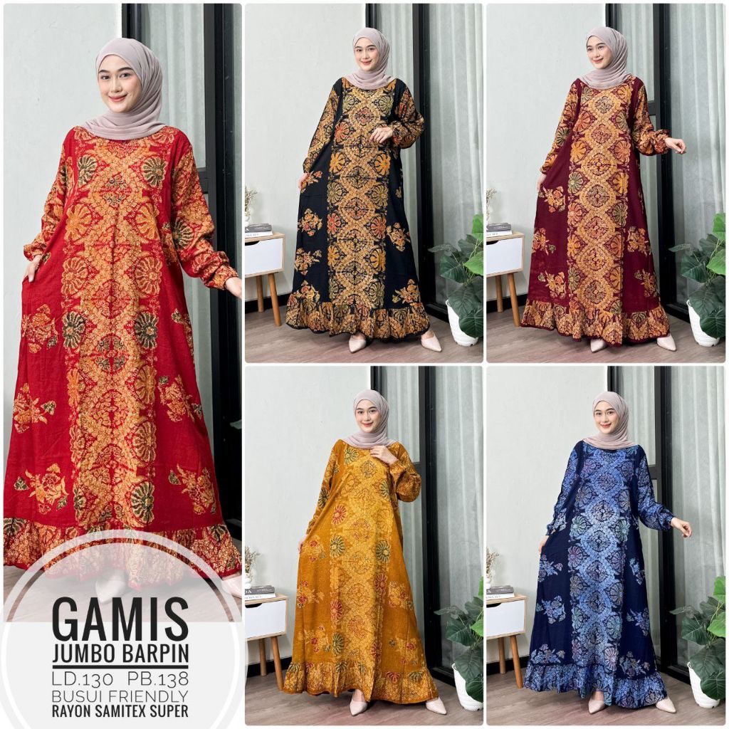 Gamis Batik Ukuran Jumbo LD 130 Kain Rayon Samitex Super Adem