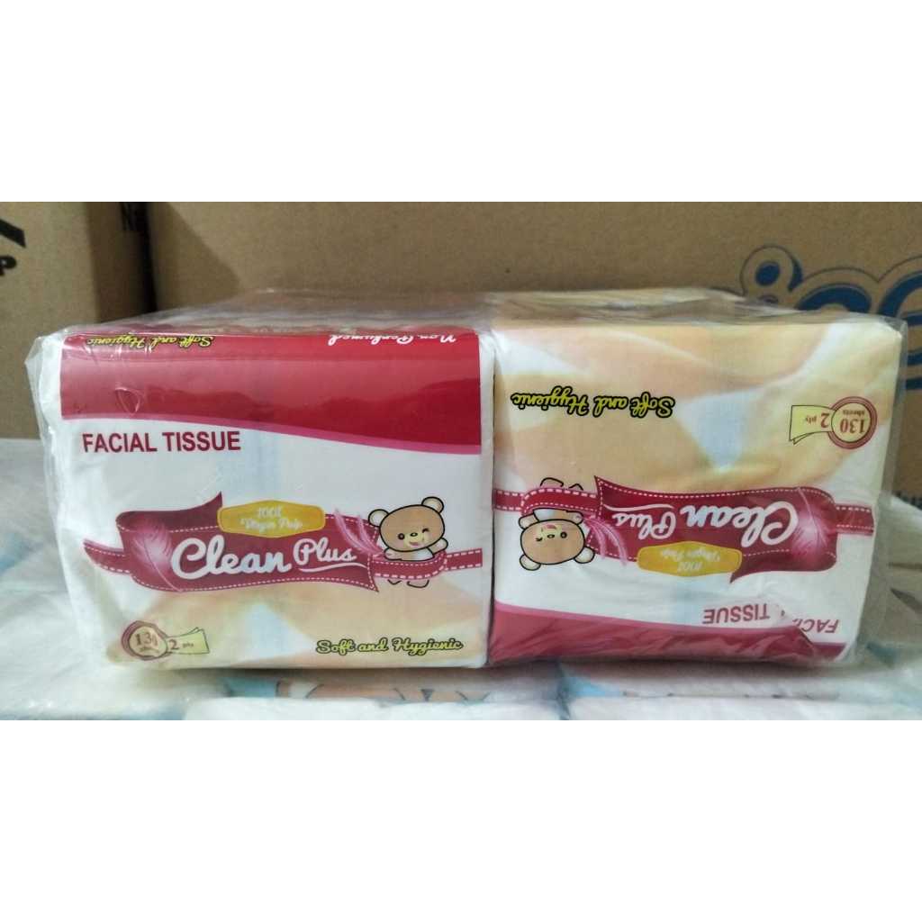( 1 pack isi 6 + kotak tisu ) tisu  clean plus pop up 130 sheets tisu facial  tisu serbaguna