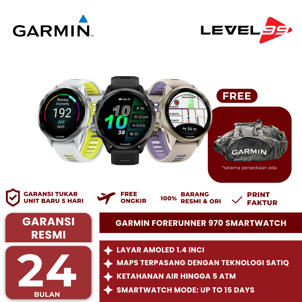 GARMIN Forerunner 970 Smart Watch - Jam Tangan GPS Olahraga Triatlon