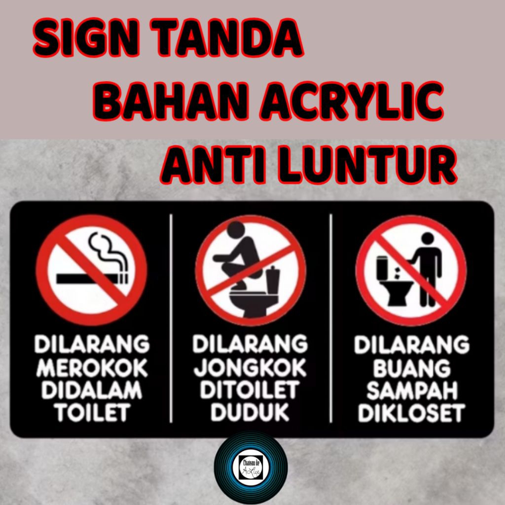 SIGN akrilik LARANGAN TOILET DILARANG JONGKOK MEROKOK BUANG SAMPAH minimalis aesthetic terbaru Acryl