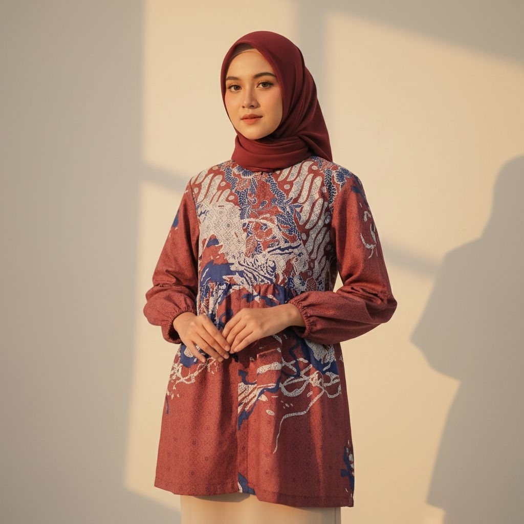 Blus Batik Wanita Lengan Panjang, Blus Batik Wanita, Kemeja Blus Batik, Batik Wanita