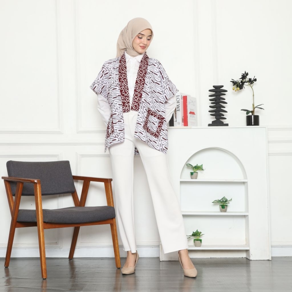 Outer Batik Wanita Premium | Atasan Batik Wanita Vest Modern | Blazer Batik Kantor Casual