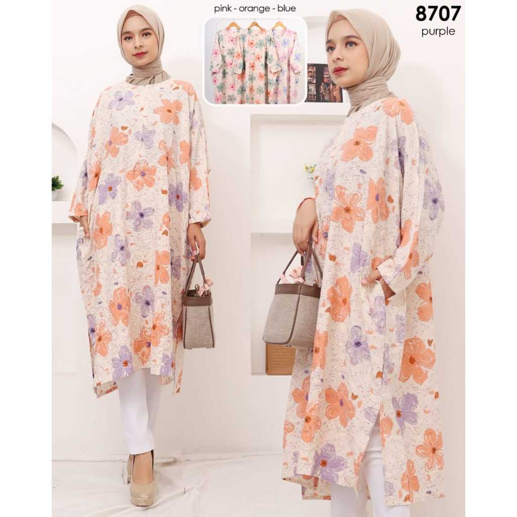 TUNIK/LONG TUNIK/MIDI CRINKLE PRINT BUNGA