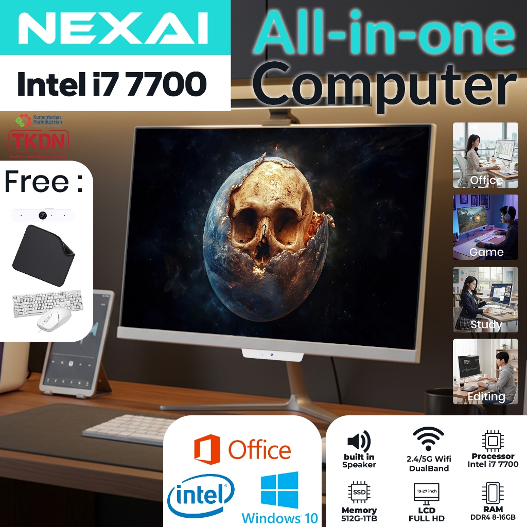 NEXAI PC All-in-One Intel Core i7-7700 – Super Tipis, Full HD 27 inch Z2, 16GB RAM, 2TB SSD Cocok un