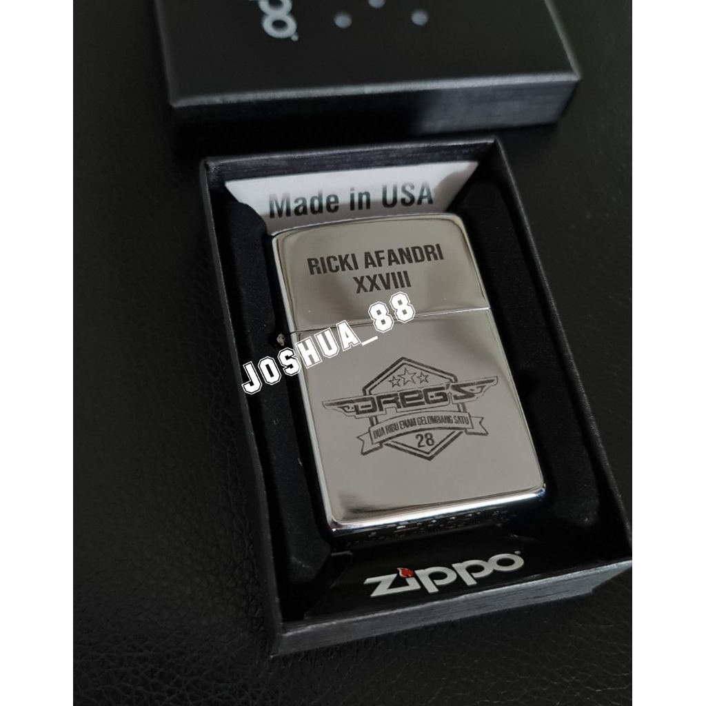 Zippo Custom Korek Api Ukir Logo Dregs Silver Bisa Ukir Nama Logo Sendiri