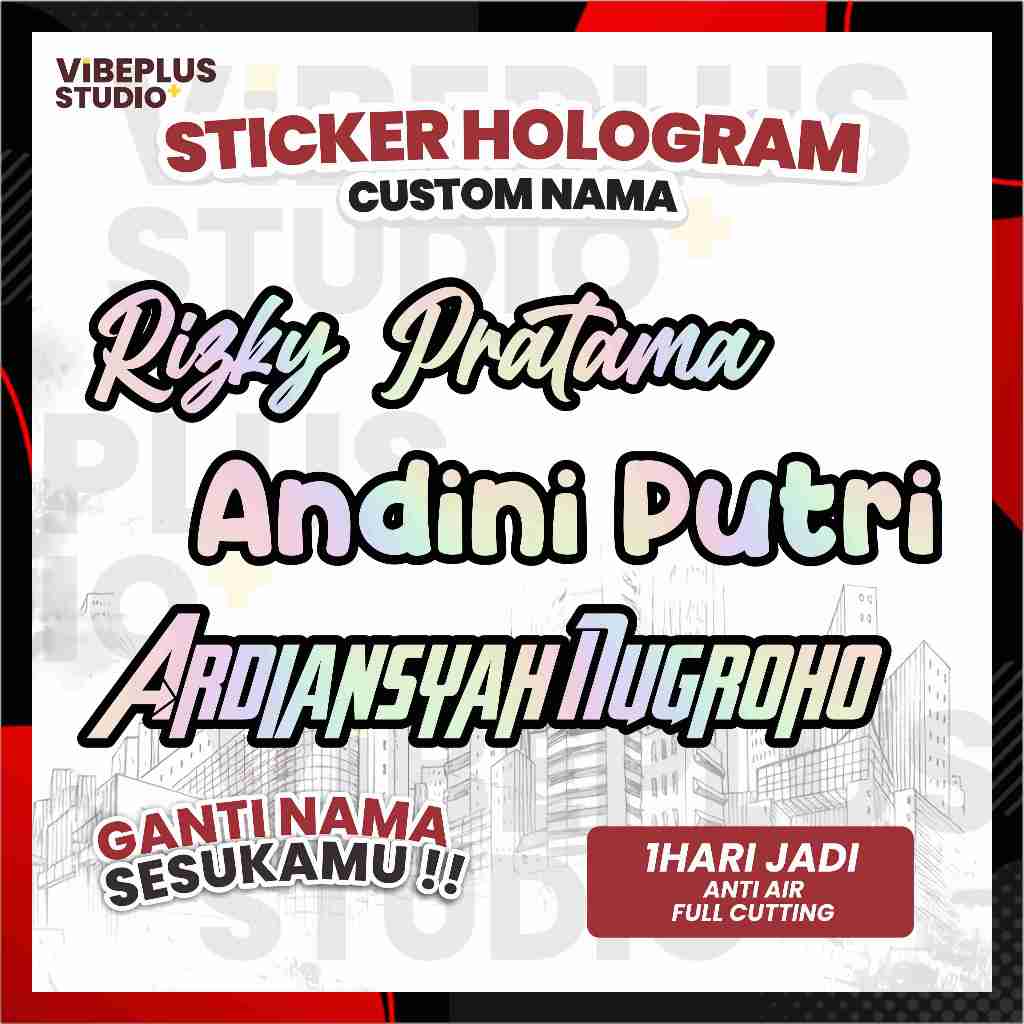 Stiker Hologram Custom Nama / Sticker Nama Anti Air / Stiker Estetik 1 Hari Jadi