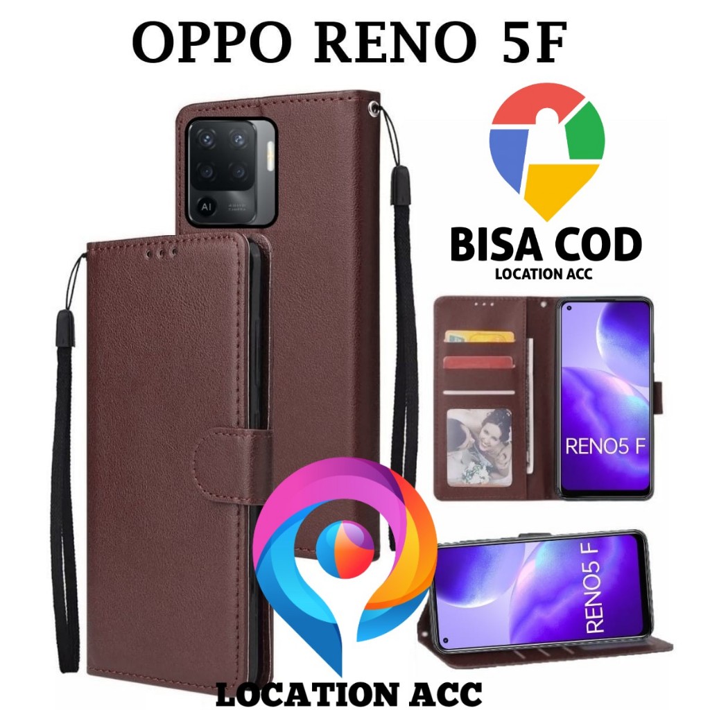 OPPO RENO 5F FLIP LEATHER CASE PREMIUM - FLIP WALLET CASE KULIT UNTUK OPPO RENO 5F - CASING DOMPET |