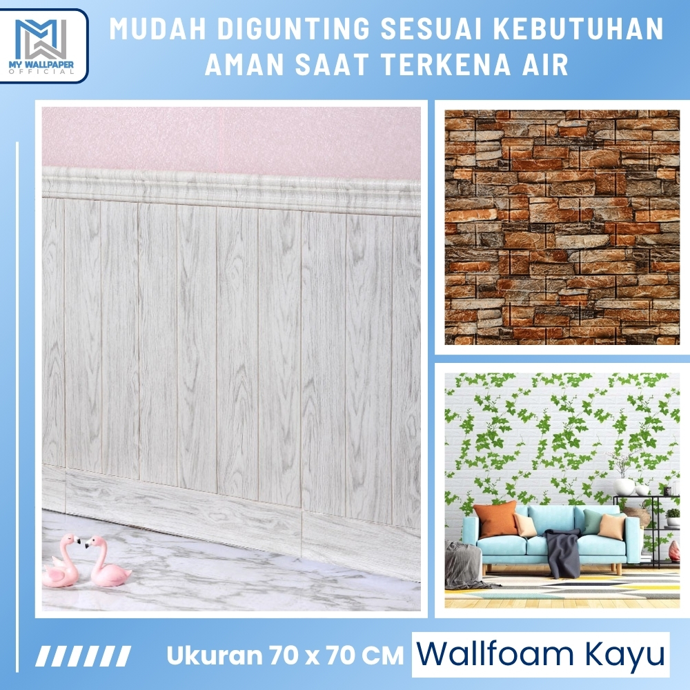 WallFoam Foam Dinding Motif Kayu Wall Foam Motif Bata Oren Cream Wallfoam Sticker Dinding 70x77