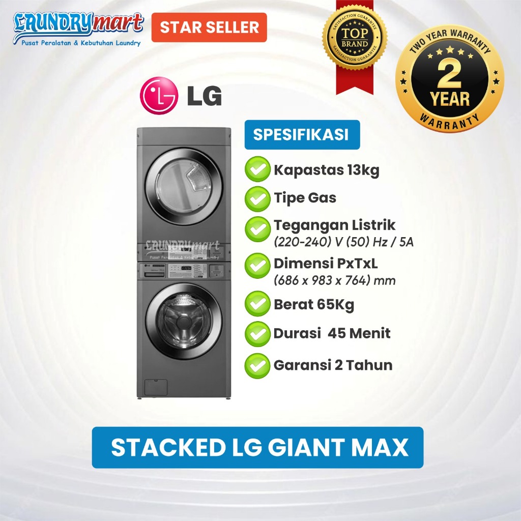 STACK MESIN CUCI - PENGERING LAUNDRY COMERSIAL LG GIANT MAX
