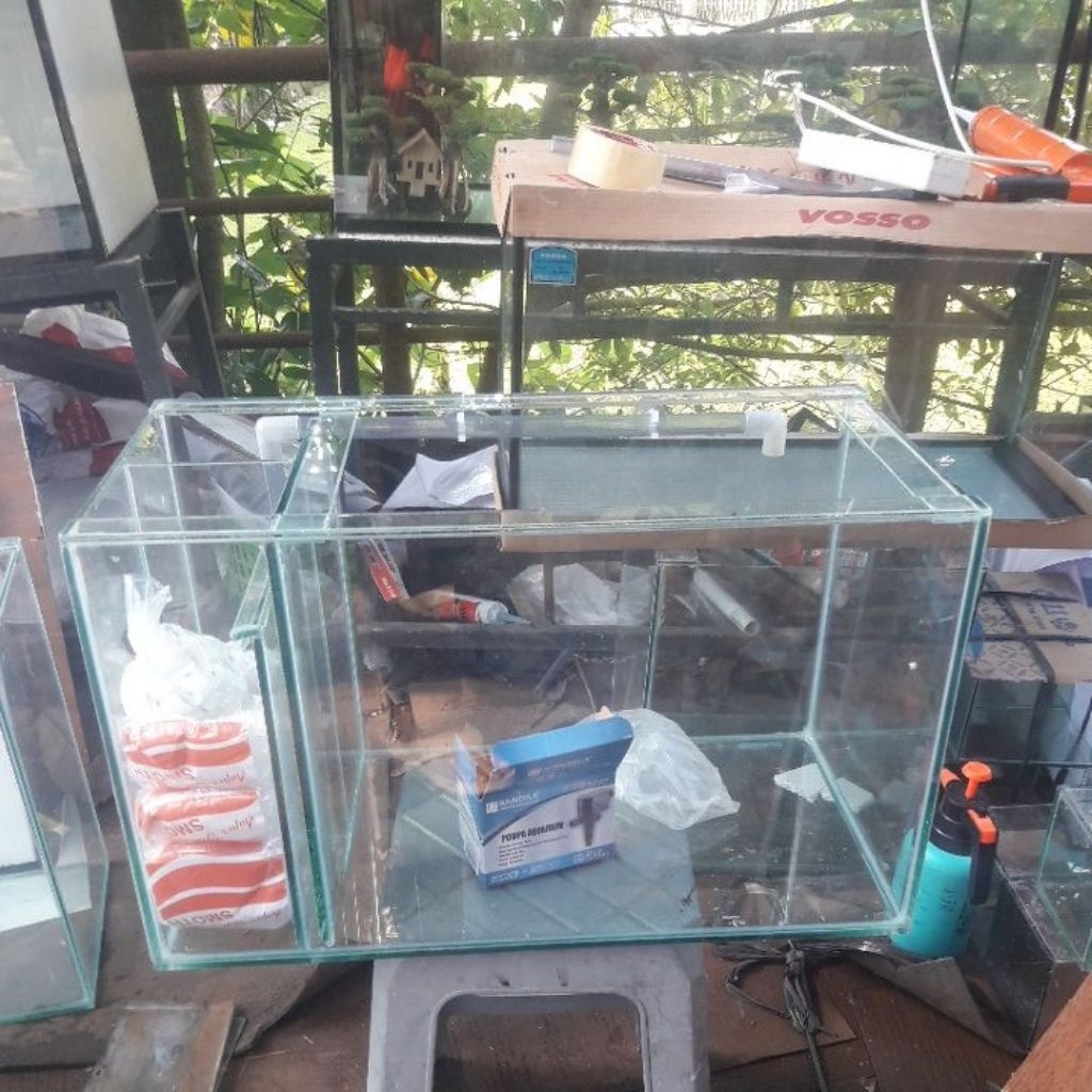 aquarium 60x30x35 kaca 5 mili filter samping komplit