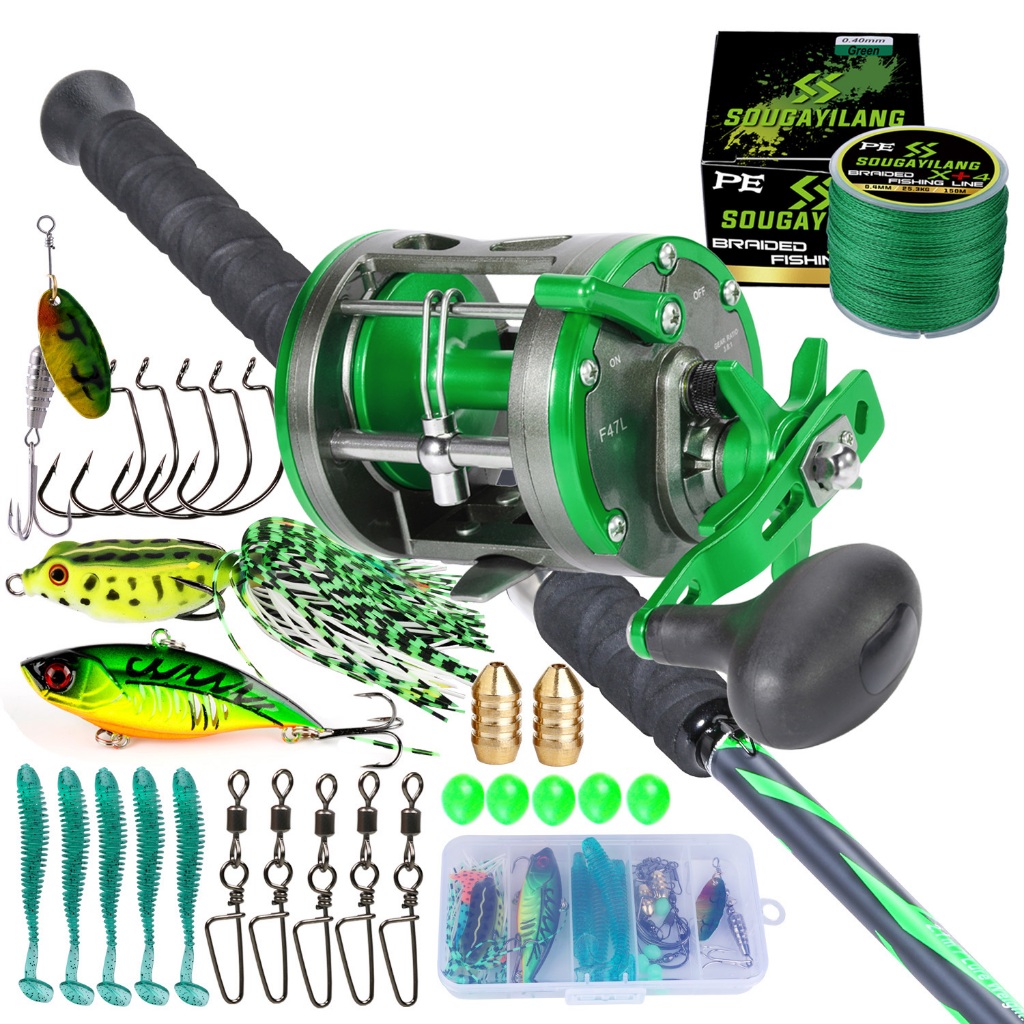 Set Pancing Trolling Reel 3.8:1 Gear Ratio Max Drag 30kg Joran Pancing Boat Fishing Rod 2 Bagian 2.1