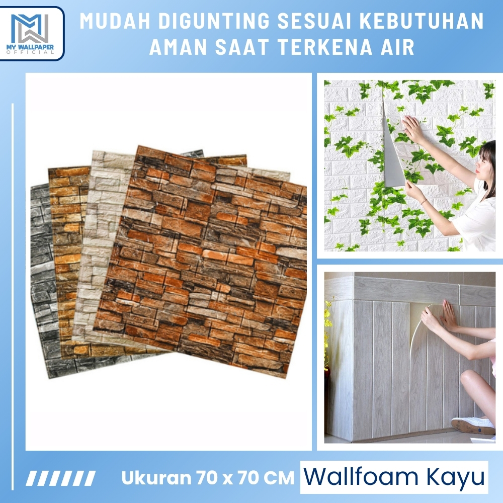Wallpaper Dinding 3D Stiker Kamar Tidur Wall Foam Batu Bata Motif Batu Alam 3D Wall Wallpaper Foam