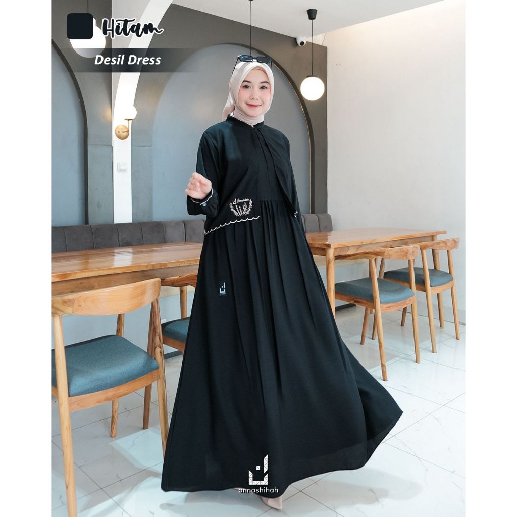 GAMIS DESIL DRESS ANNASIHAH LAPIS OUTER BORDIR REMAJA DEWASA-GAMIS POLOS TERBARU WANITA MUSLIMAH