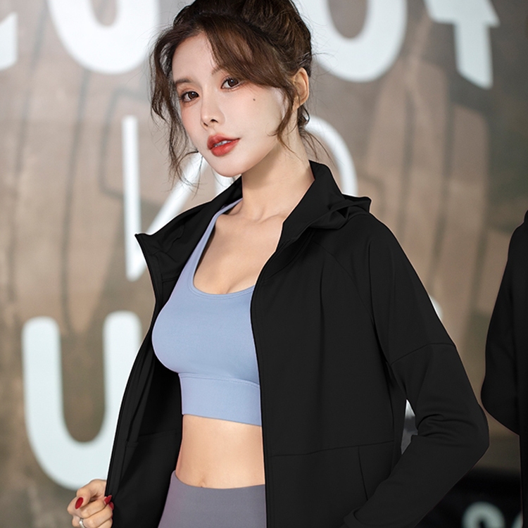 ANMO Jaket olahraga hoodie anti UV wanita, jaket yoga cepat kering, jaket olahraga keren sutra es