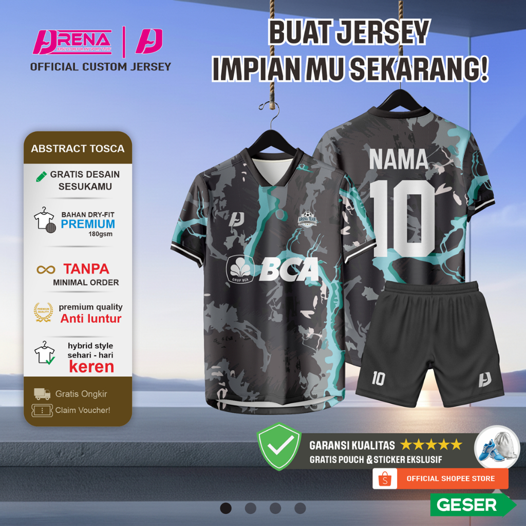 Jersey Futsal / Bola / Volly / Badminton Full Printing Custom Desain Gratis Nama Logo dan Sponsor ( 