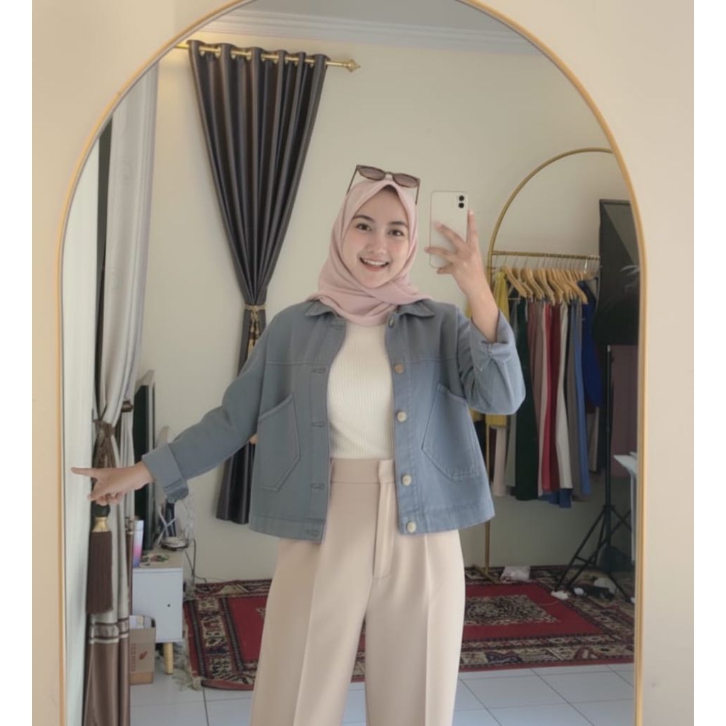Jaket Jeans Crop  wanita Oversize