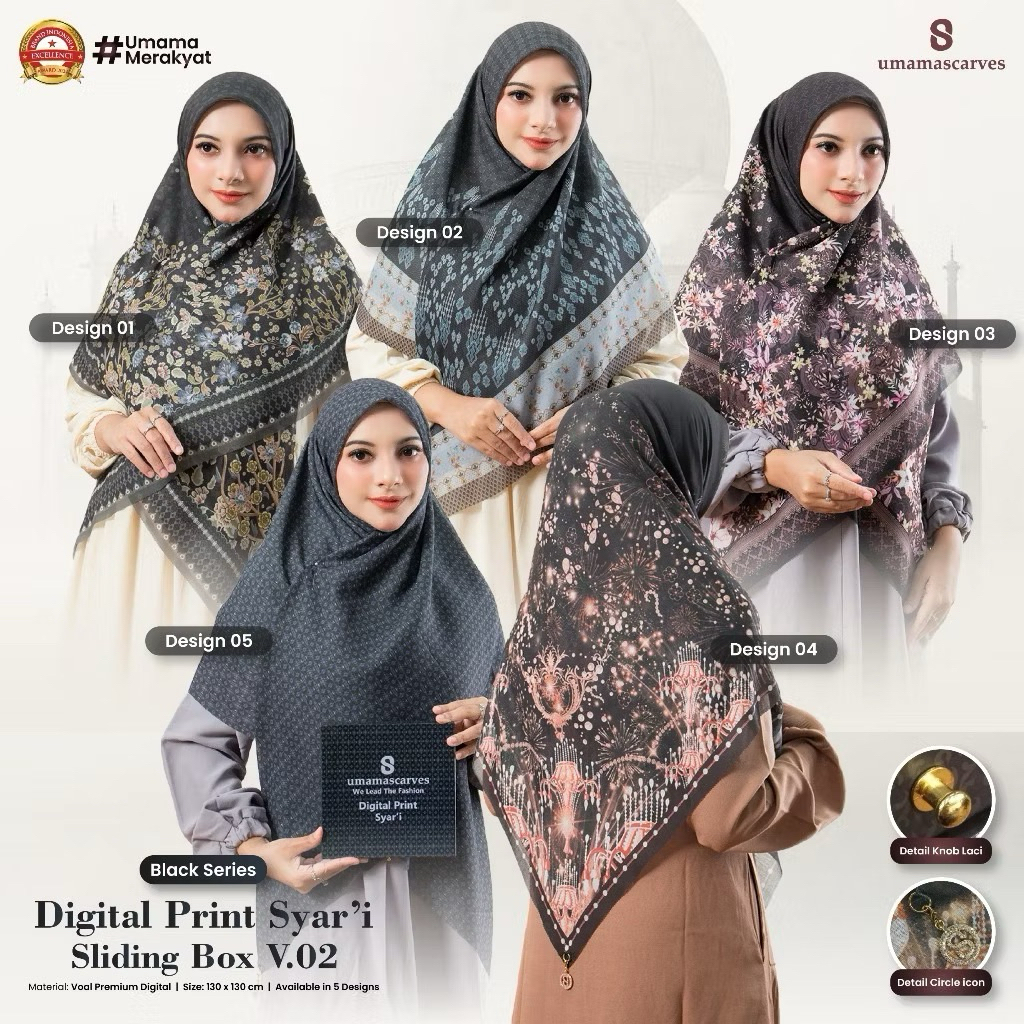 Umama Scarves Digital Print Box Syari Khusus Hitam