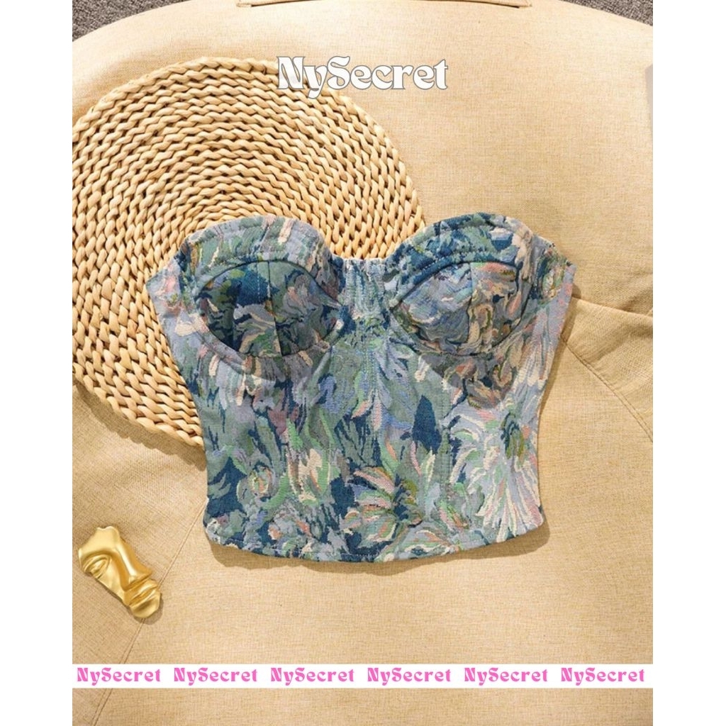 NySecret Vintage Flower Bustier Tube Bra Japan Quality, Atasan wanita Kemben Sexy Vintage gaya Eropa