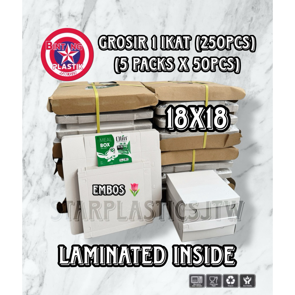 [GROSIR 1 IKAT] 250Lbr Box / Dus Nasi LAMINASI OLIN PUTIH Kotak 18x18 / 18 x 18cm Embos Bunga (5Pack