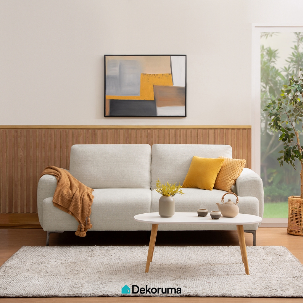 Dekoruma RYUKA Sofa 3 Seater Minimalis Bahan Kain / Sofa Ruang Tamu 3 Dudukan Bahan Kain - Cream