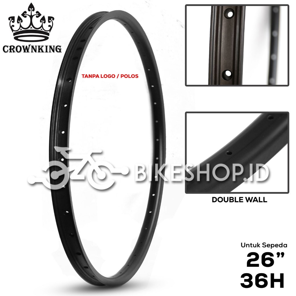Velg Sepeda 26" / Rims Alloy Double Wall Untuk Sepeda 26inch Hitam 36H Crownking Without Logo (Polos