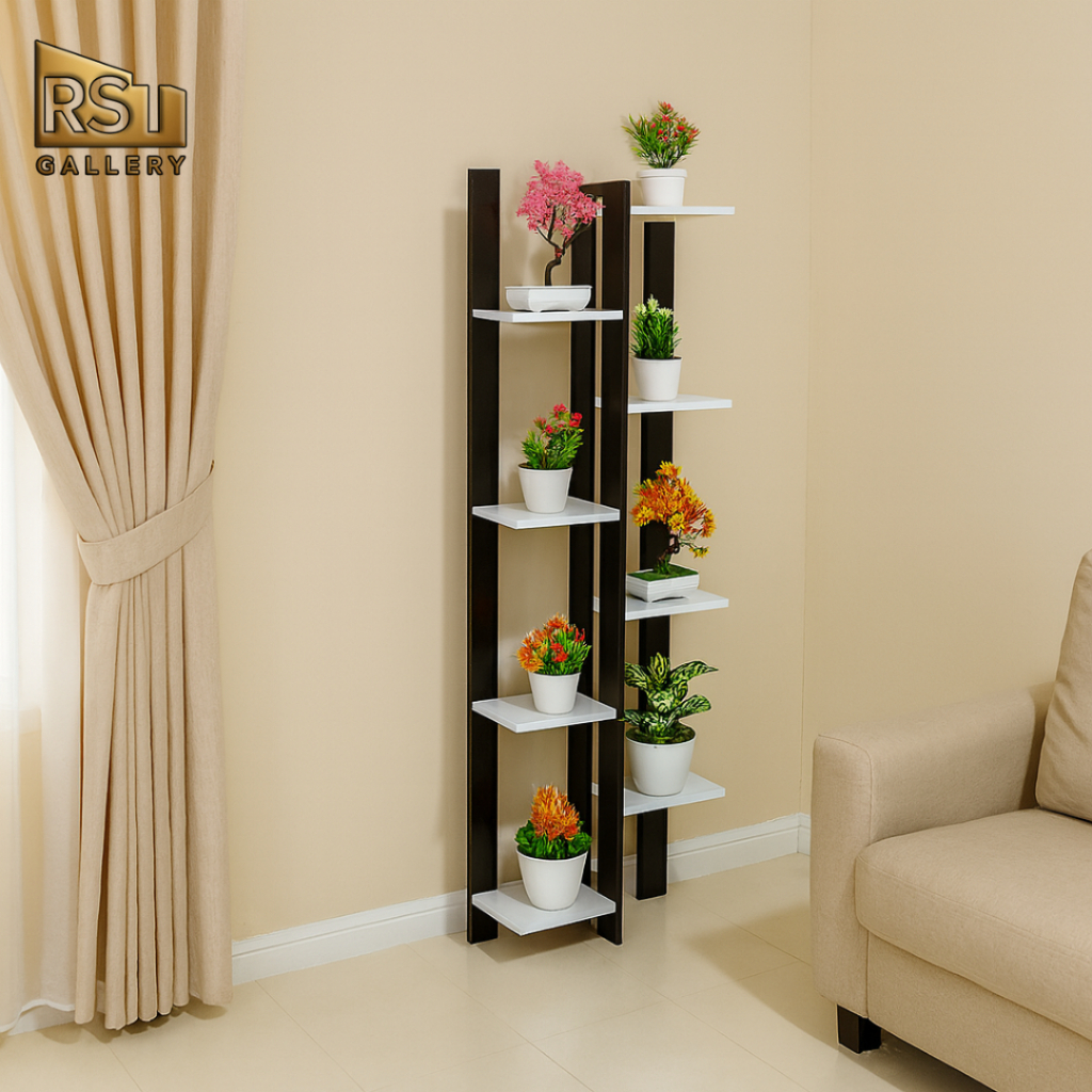Rak Bunga Kayu 95 cm dan 120cm – Rak Hiasan Sudut Minimalis Estetik,6 dan 8 Susun, Pojok Lantai