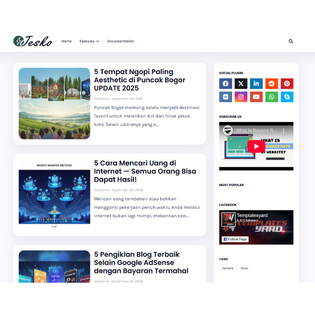 Tema Blogger Blogspot Profesional JESKO | Desain Elegan | Support Adsense