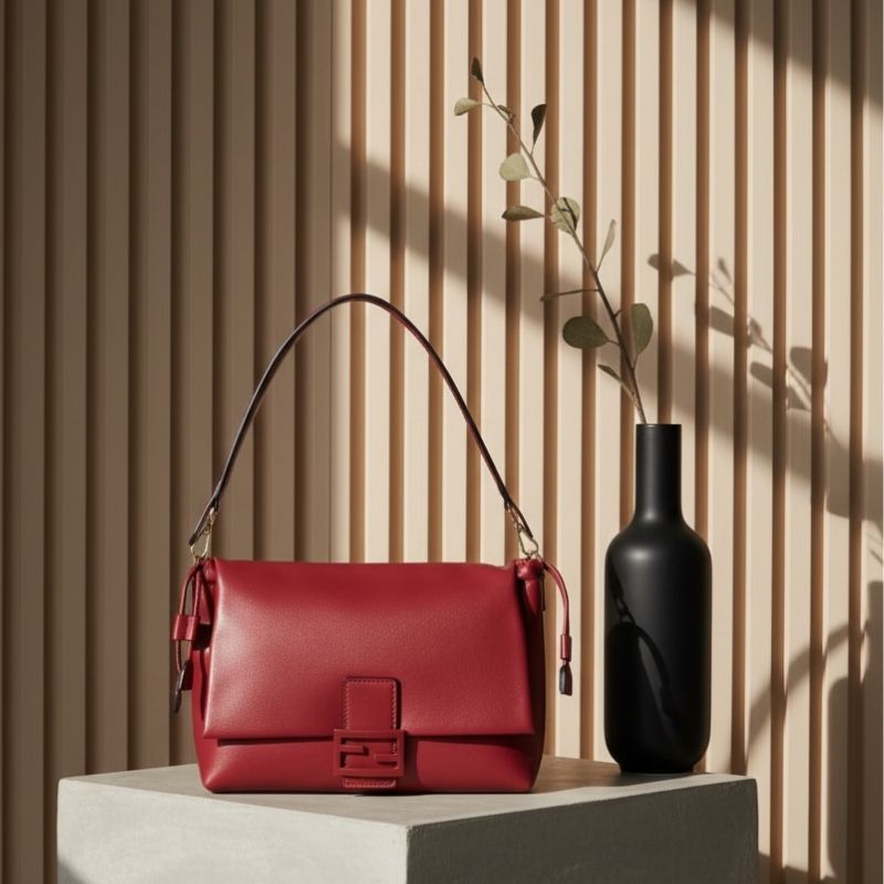 Tas Wanita Fendi Warna Merah Maroon – Shoulder Bag Elegan Kulit Asli Premium