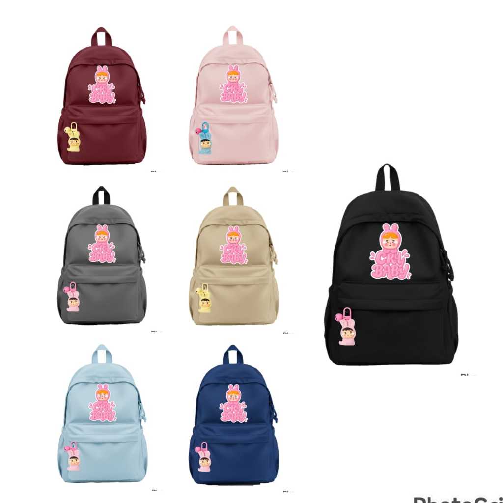 tas sekolah remaja - tas kampus kekinian - tas ransel korea style - tas canvas wanita  bonus raincov